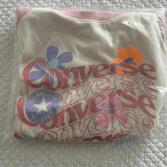 Converse Pink White Graphic Color Block Cropped Boxy Tee Girls Medium 10‑12 - Picture 7 of 7